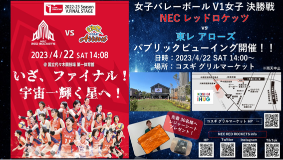 女子バレーボールV1決勝戦 NECロケッツvs東レアローズ パブリックビューイング開催